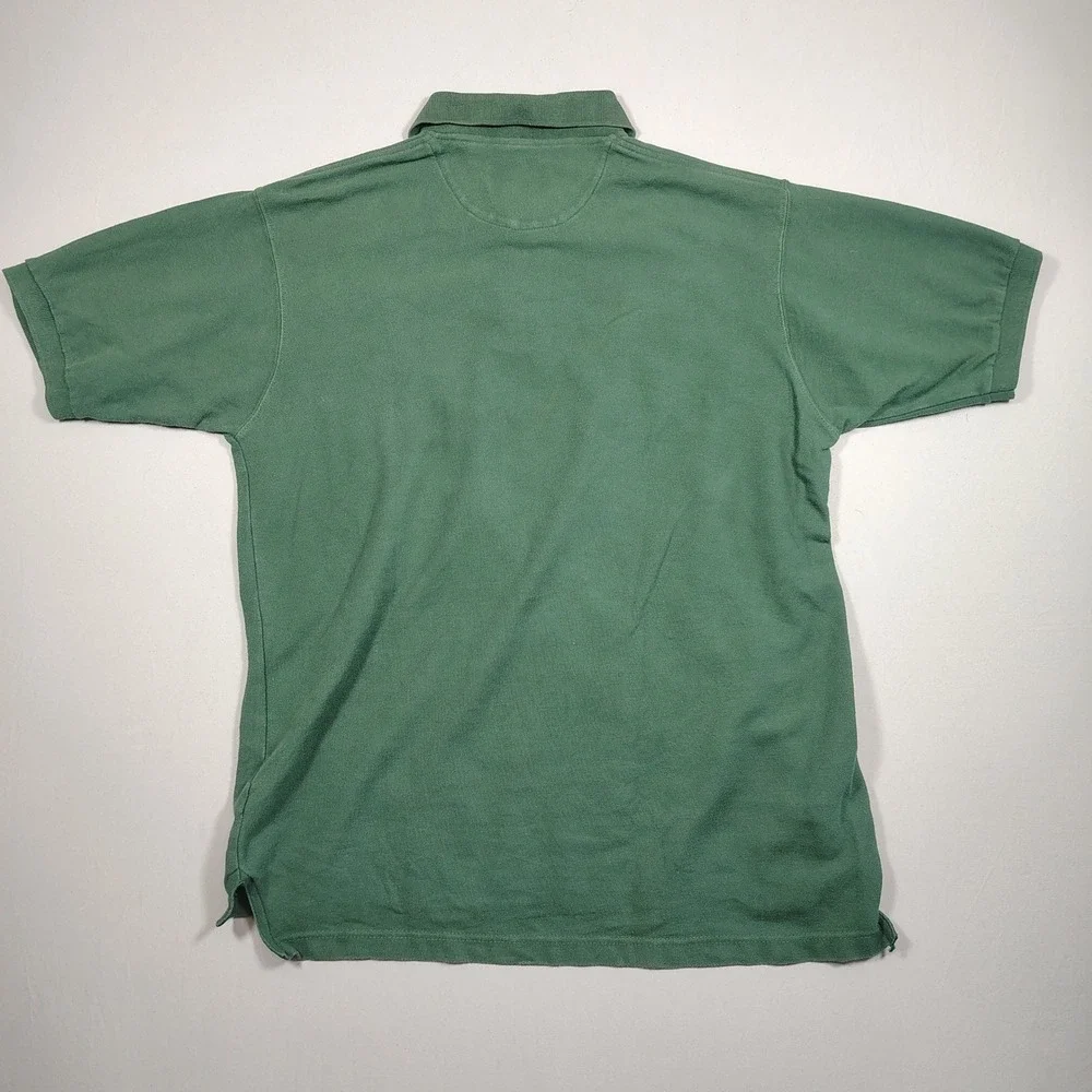 Chaps Polo Shirt Mens M Green Crest Logo Short Sleeve Solid Cotton Pique